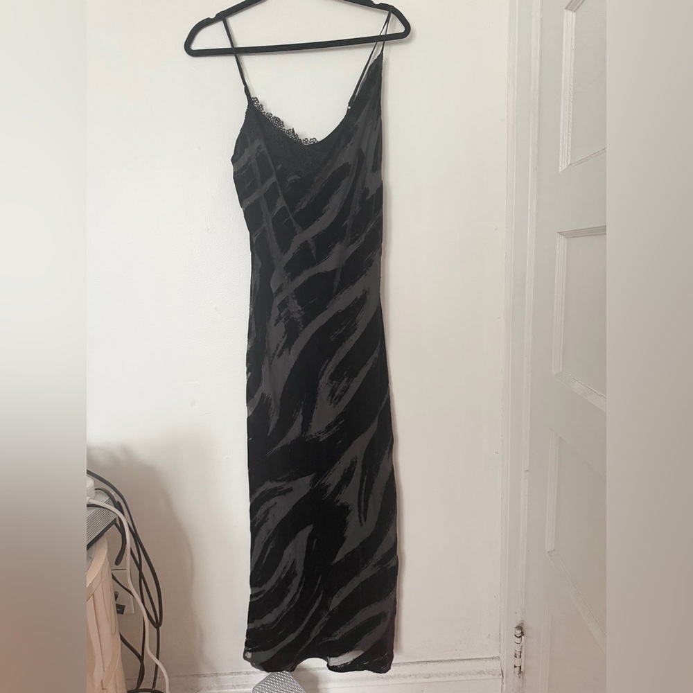 NWOT Anthropologie Black Slip Dress - Cowl Neck - Velvet Zebra Print - Picture 6 of 10